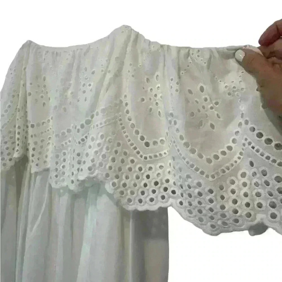 ASOS DESIGN premium double layer off shoulder mini dress white Size 12 - Picture 6 of 12